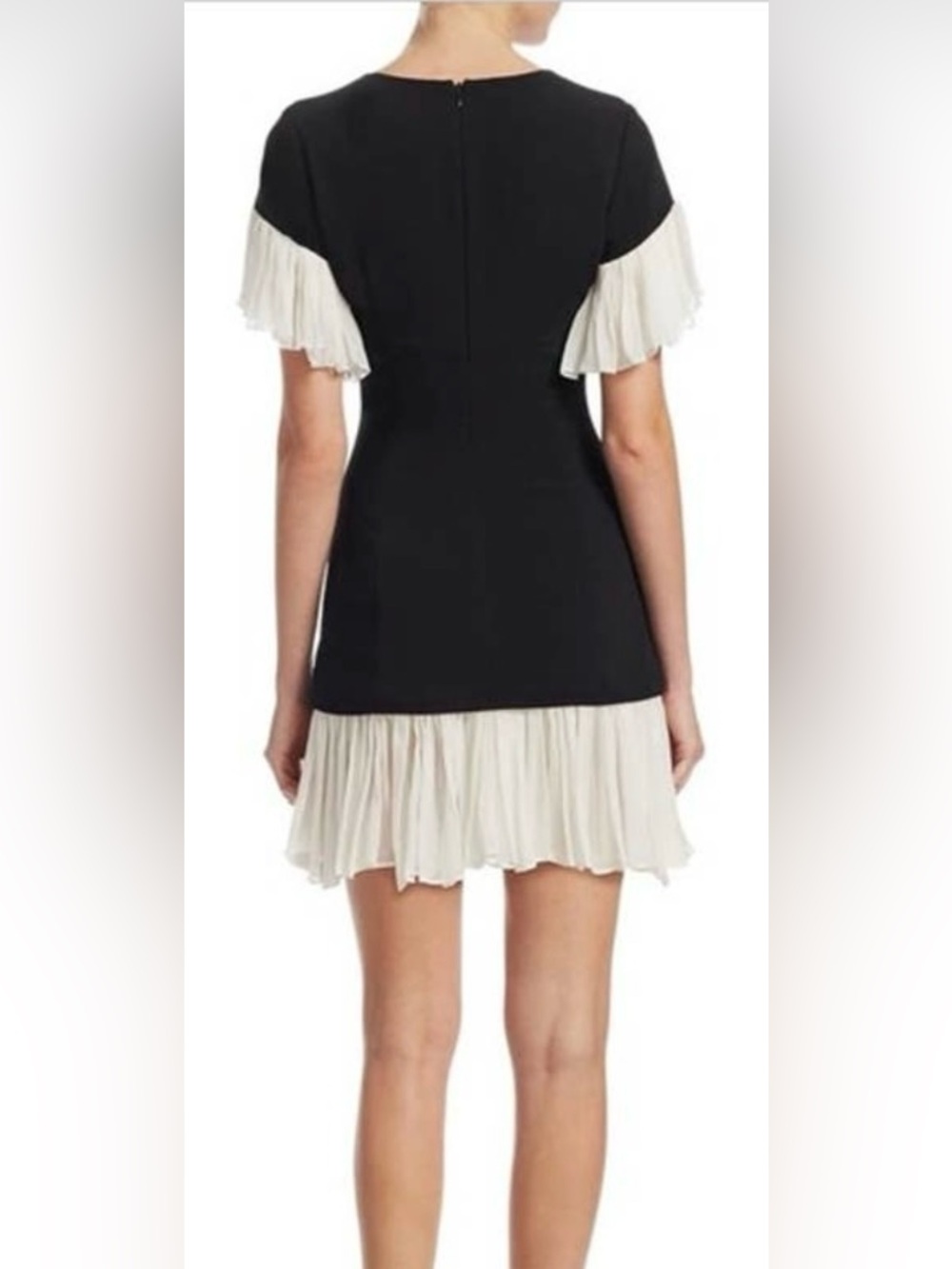 Cinq A Sept Rosaria Chiffon Ruffle Hem Sleeve Mini Dress Size 6 Black Ivory - Picture 2 of 9